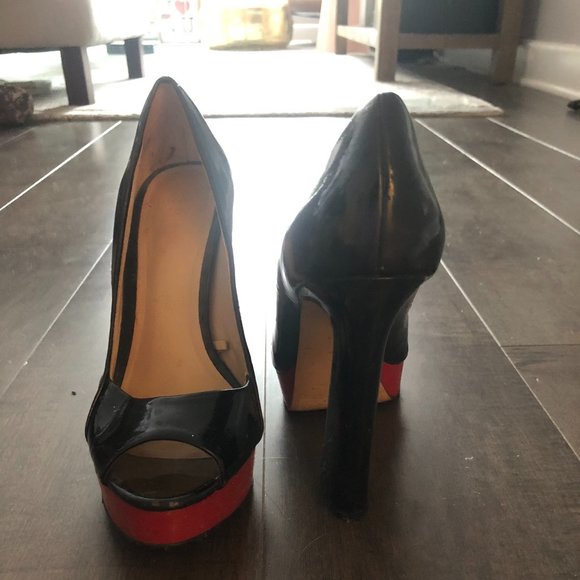 Zara Red Tipped Peep Toe Patent Leather Heels - Picture 2 of 5